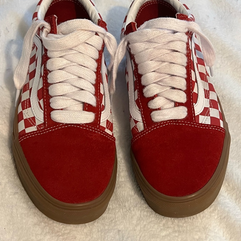 Red and White Checkered Vans Sneakers